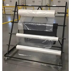 "84” x 56” x 40” Heavy-Duty Steel Poly Bag Rack for Mattress Bags – Holds 4 Rolls | Durable Storage Solution for Retail and Manufacturing - PL1140